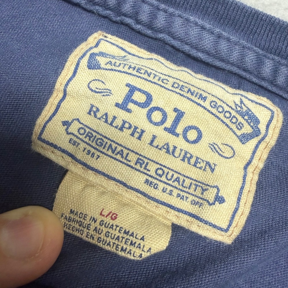 VTG Polo Ralph Lauren Authentic Denim Goods Mens Large Blue Graphic Logo T-Shirt - Picture 4 of 5